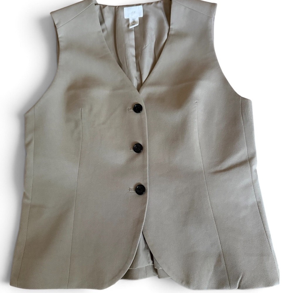 H&M Beige Tailored Button-Front Vest   NWOT